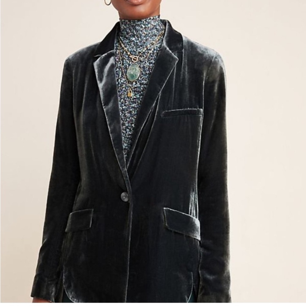 Anthropologie Alessia Velvet Blazer Gray Size S